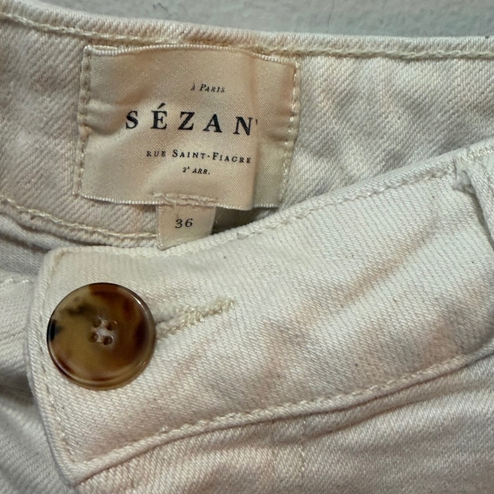 Sezane Manu Trousers Womens 36 US 4 Mottled Ecru Pleated Organic Cotton Pants‎ - Picture 4 of 9